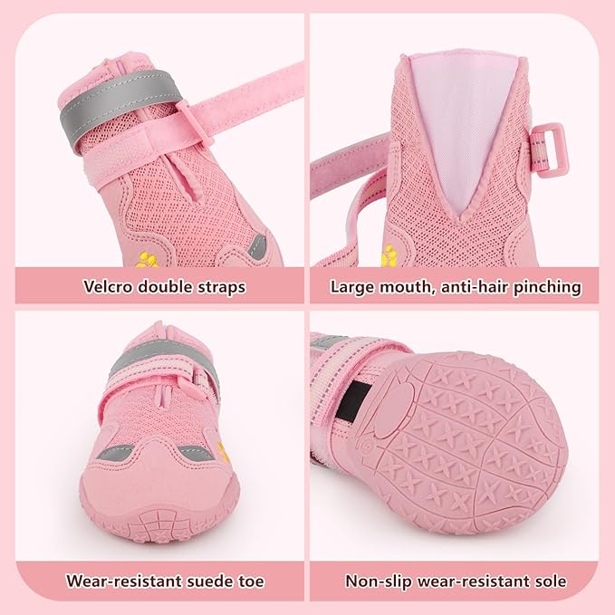 Dog Shoes for Large Medium Small Dog, Mesh Breathable Dog Shoes for Hot Pavement, Anti-Slip Dogs Boots Paw Protectors with Reflective for Outdoor Walking Indoor Hardfloors (Size 5)