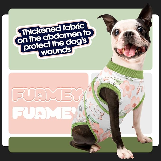 FUAMEY Dog Recovery Suit Male,Dogs Surgery Neuter Suits Puppy Spay Shirts for Female Protect Dog's Skin Anti Licking Abdominal Wounds Doggie Onesie Pet Bodysuit Alternative to Cone Rabbit Flower XS