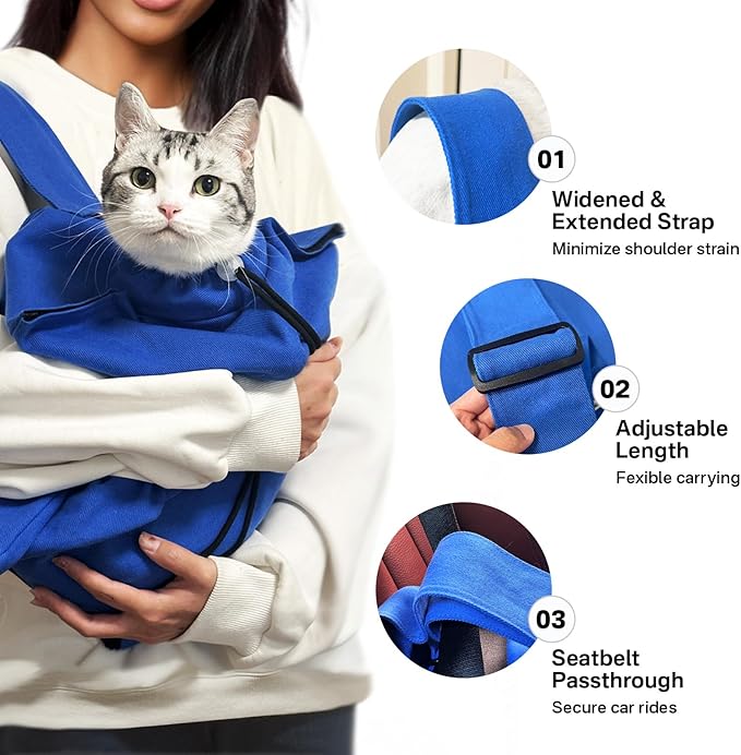 [Cozy Travel] Cat Carrier Pouch, Soft Cat Carrier for Small Cats, Kitten Carrying Bag, Restraint Bag for Nail Trimming, Vet Visits, Giving Meds, Car Travel - Klein Blue Upgrade
