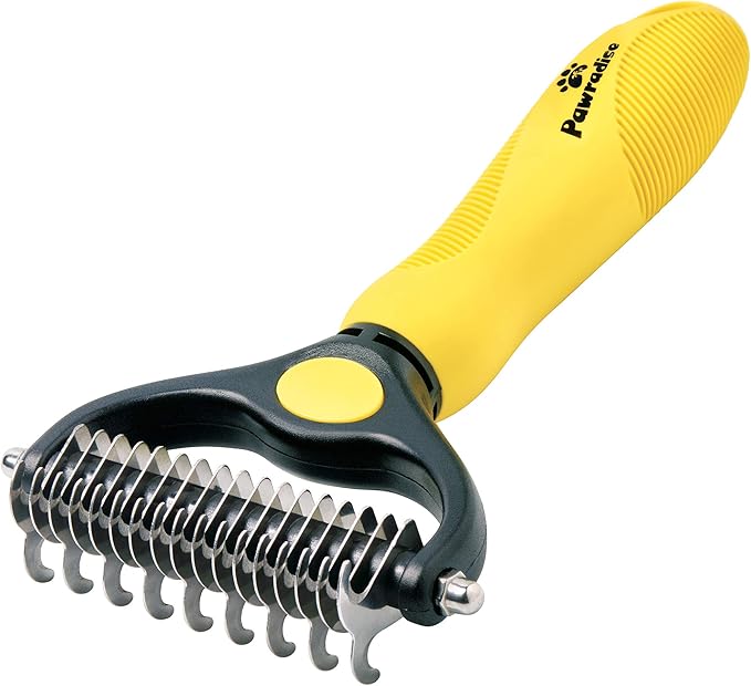 Deshedding Dog Brush - Double-Sided Pet Hair Remover for Cats & Dogs - Yellow Undercoat Grooming Rake for Shedding and Dematting