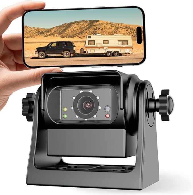 EWAY WiFi Magnetic Hitch Wireless Backup Rear/Front View Camera Rechargeable Battery for Easy Hitching of Gooseneck Horse Boat Travel Trailer/Fifth Wheels/RV/Camper Reverse for iPhone iPad Android