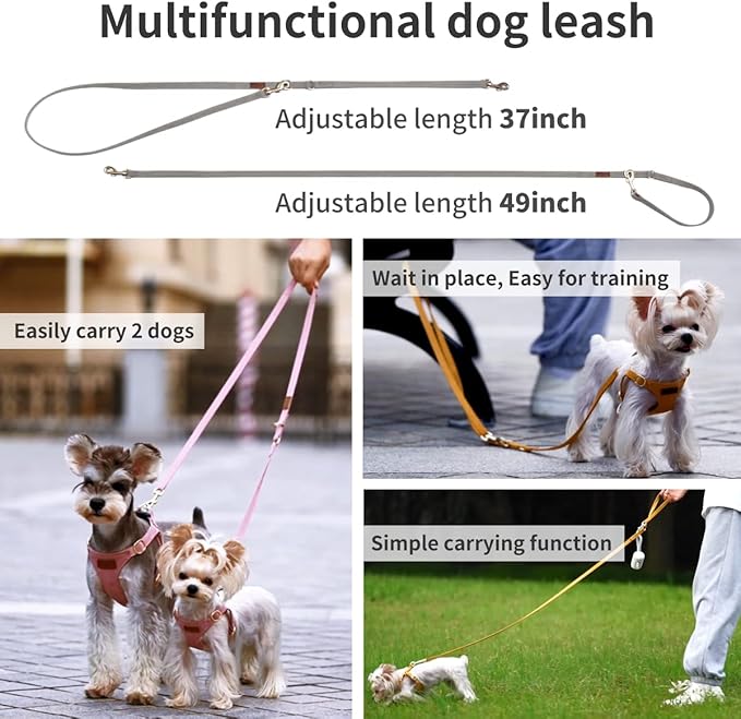 Puppytie No Pull Dog Harness with Multifunction Dog Leash,Soft Adjustable No Choke Escape Proof Pet Harness Vest for Medium Dogs or Large Dogs,Silver Grey,M