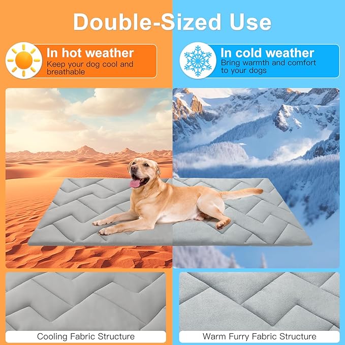 BEAUTYZOO Dog Cooling Mat for Large Dogs, 48"x28" Cooling Dog Bed Washable, Foldable Cat Ice Cool Pad for Summer, Reversible Pet Freeze Cushion Blanket for Kennel Cage Sofa Bed Floor Car Seat, Grey L