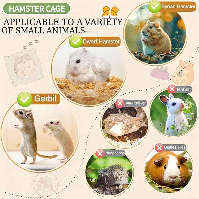 17 in 1 Clear Acrylic Hamster Cage with All Accessories,13.5''L* 10''W* 21''H Dwarf Hamster Cage,Magnetic Connection Small Hamster Enclosure,Garden Style Wooden Mouse Cage for Pet Mice(3-Layer,Pink)