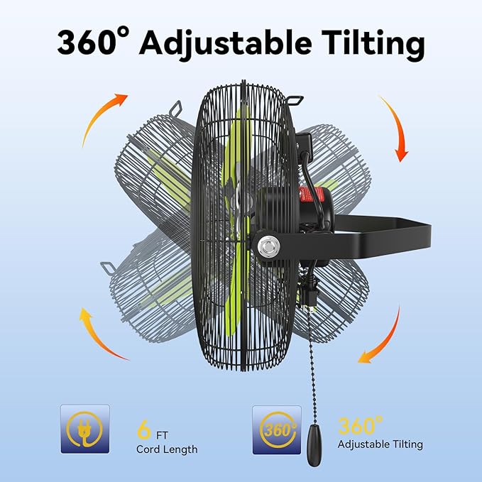 12 Inch Wall Fan Pro Series - Indoor High Velocity Wall Mount Fan for Commercial, Residential, Warehouse, Covered Patio, Shop, Garage, Barn, Gazebo 3 Speed 2800 CFM UL Safety Listed