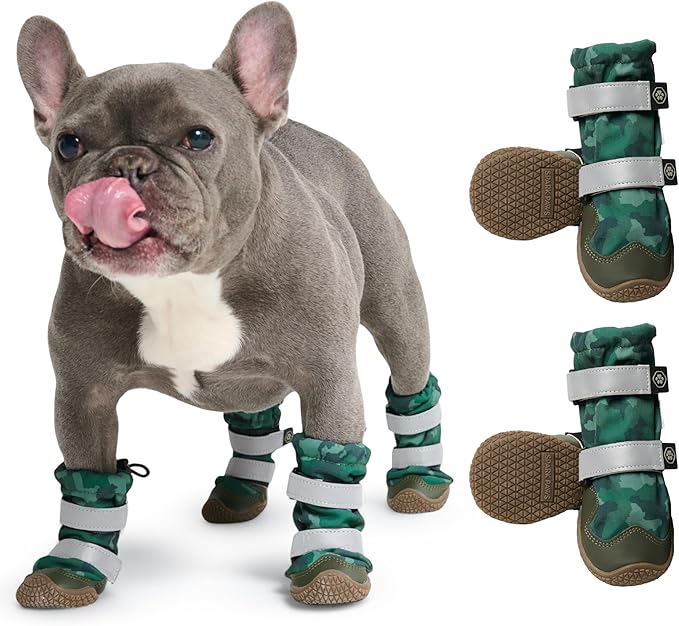Spark Paws Dog Shoes, Waterproof Dog Boots for Medium to Large Dogs, Non Slip, Breathable Dog Booties and Paw Protectors - 4PCS Doggie Hiking Boots with Reflective Straps, Green Camo, Size 2