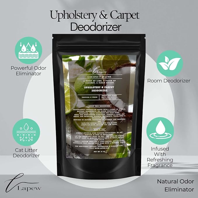 Coconut & Lime Carpet Freshener Powder: Powerful Odor Eliminator for Home, Upholstery Deodorizer, Carpet Deodorizer, Pet Urine, Cat Litter Box - Coconut Lime Verbena Fragrance