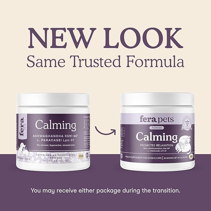 Fera Pets Calming Supplement for Dogs & Cats with Probiotics, L-Theanine, and Ashwagandha - Supports Anxiety Relief - Promotes Relaxation - 60 Scoops