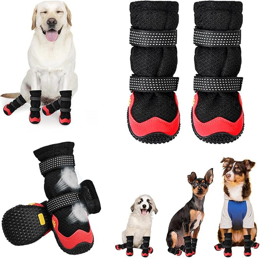 Dog Shoes for Medium Large Size Dogs, Breathable Dog Shoe for Hot Pavement, Dog Booties and Paw Protectors to Prevent Licking, Anti-Slip Dog Boots with Reflective for Summer, Hiking, Snow (Size 5)