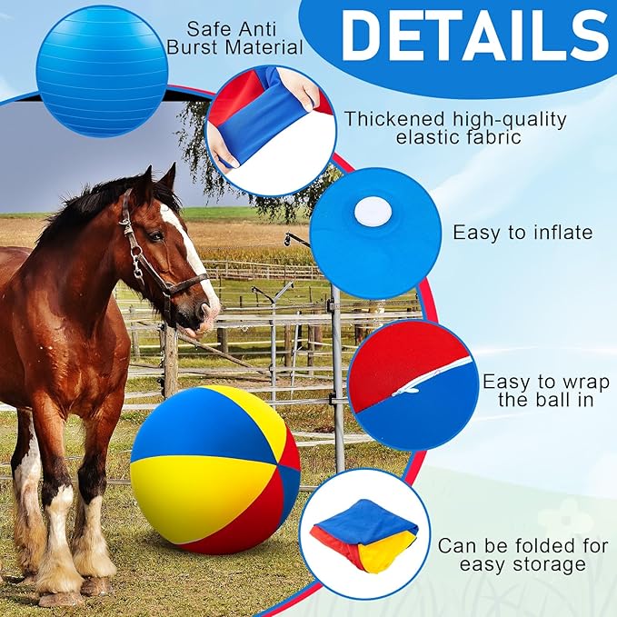 40inch Giant Herding Ball with Ball Cover Anti Burst Please Watch VCR for How to Inflation Horse Toys for Horses Stall Entertainment Play, Pump Included(Colorful,Classic)