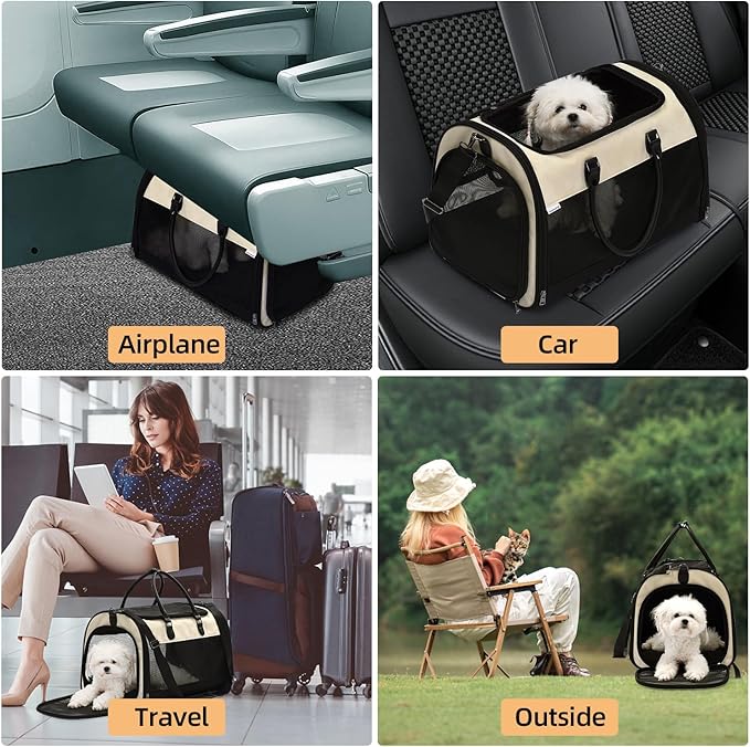 PET MARVEL Cat Carrier Soft Sided Large for Pet Dogs up to 25 Lbs, Airline Approved Mesh Pet Travel Bag, Breathable Bite-Resistant Fabric with Removable Washable Mat