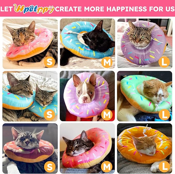Cat Cone Collar Soft, Cat Recovery Collar for Wound Healing Cute Donut Adjustable Kittens Cones to Stop Licking Comfortable Lightweight Neck Elizabethan Collars for Cats Kittens After Surgery