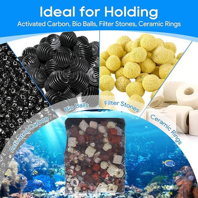 Aquarium Filter Media Bags for Aquarium with Zipper, Fine Mesh Bag Reusable Strong Polyester for Activated Carbon, Bio Filter Balls, Ceramic Rings, Filter Stones 10PCS 3.93" x 5.9"
