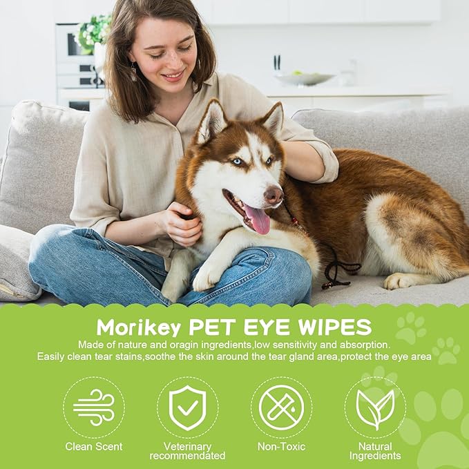 Pet Eye Wipes,Nature Eye Cleaning Wipes for Dogs&Cats Gentle Eye Cleaner Pads for Tear Stain Remover Eye Debris,Discharge,Mucus Secretions,Non-Irritation,Plant Based-120Ct