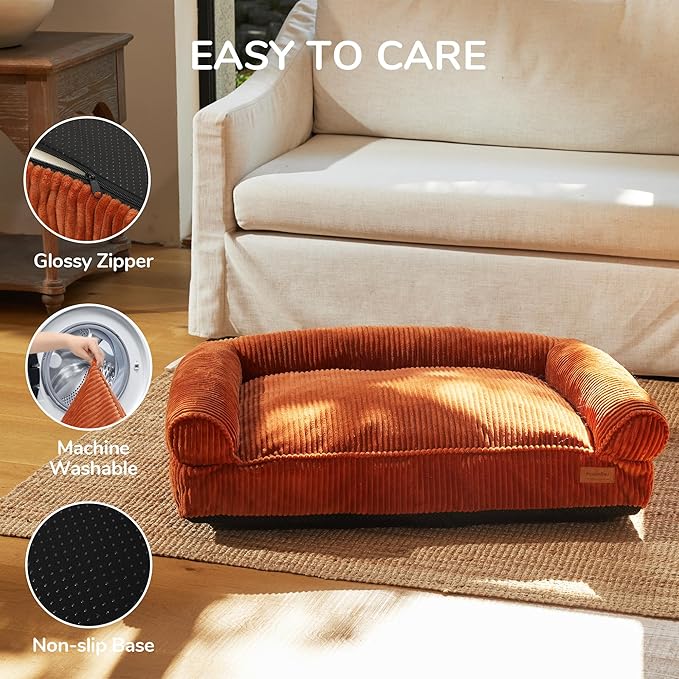 FUKUMARU Cute Dog Bed, Fluffy Dogs Couch with TPU Layer Keeping Lining Dry, Pet Sofa Medium Size Dog Easy to Care, Warm Cat Bed with Removable Zipper Cover, 36inch, Large, Orange