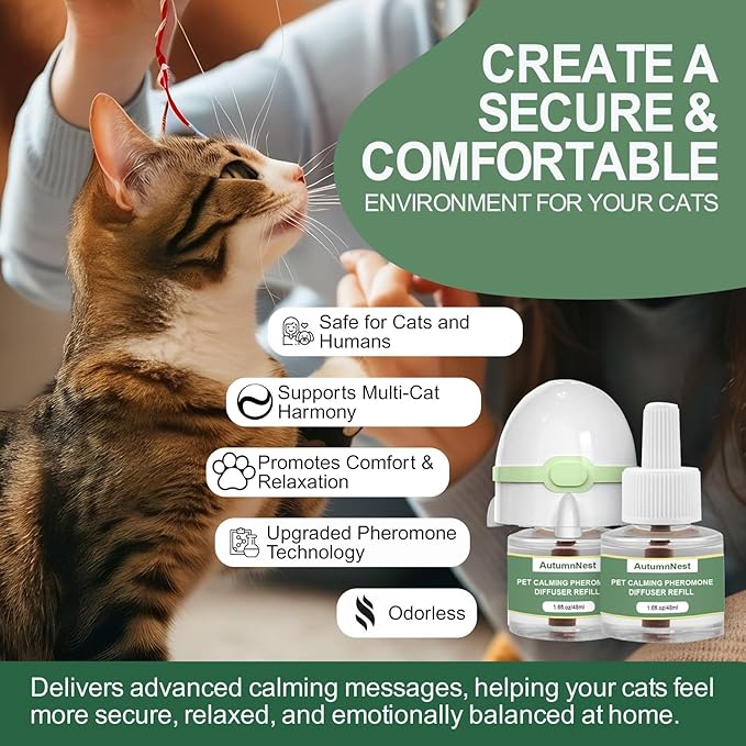 6-in-1 Cat Calming Pheromone Diffuser Kit, Cat Calming Diffuser for Anxiety Relief, Aggression, Scratching, Urine Marking, Fighting, Meowing, Hiding, Safe for All Cats, 120 Days Support