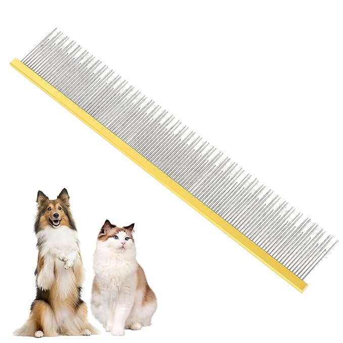 8.5 Inch Dual Tooth Pet Comb for Mats and Tangles，Professional Grooming Comb Removing Excess Hair for Long-Haired Cats and Dog Kit,Prevent Undercoat, Excess Hair,Mats and Tangles,Pet Essential