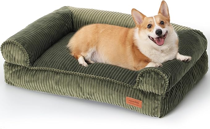 FUKUMARU Cute Dog Bed, Fluffy Dogs Couch with TPU Layer Keeping Lining Dry, Pet Sofa Medium Size Dog Easy to Care, Warm Cat Bed with Removable Zipper Cover, 36inch, Large, Green