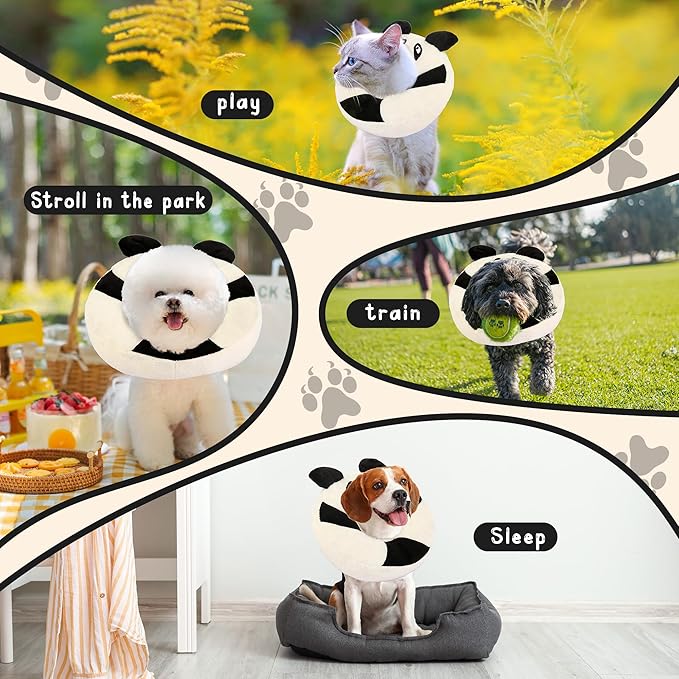 Adjustable Cat Collar Soft to Stop Licking After Surgery for Kitten, Alternative to Cone of Shame, Donut Cone for Cats, Pet Elizabethan Collar (Panda, Medium)