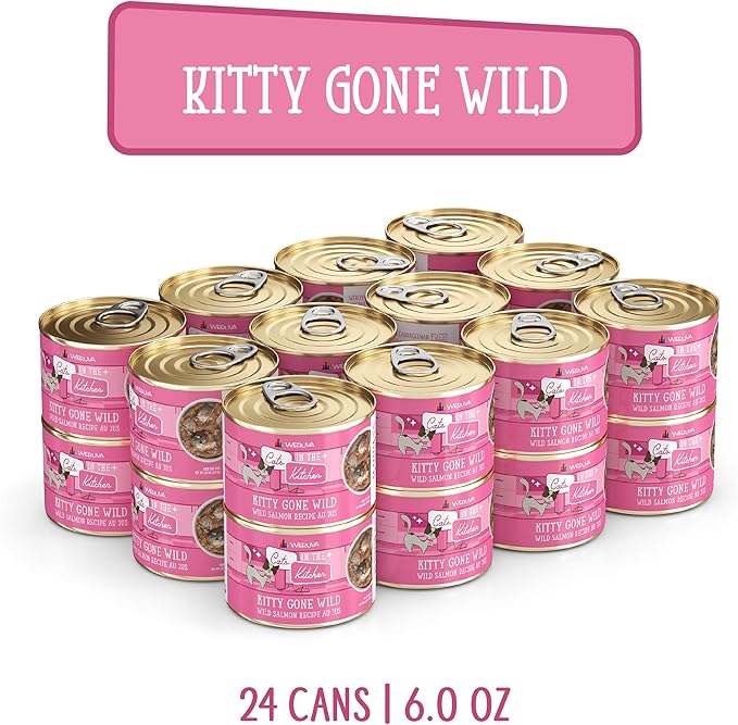 Weruva Cats in The Kitchen, Kitty Gone Wild with Wild Salmon Au Jus Cat Food, 6oz Can (Pack of 24)