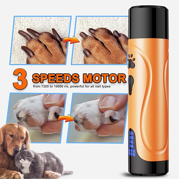 YABIFE Dog Nail Grinder, Dog Nail Trimmers and Clippers Kit, Super Quiet, Rechargeable, for Small Large Dogs Cats Toenail Claw Grooming,3 Speeds