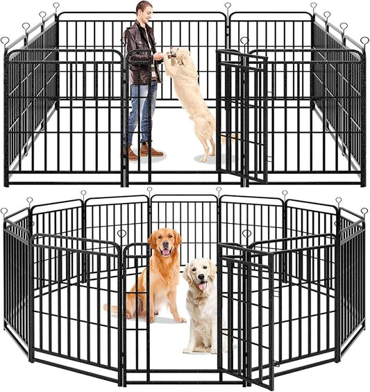 Dog Playpen Outdoor 12 Panels Heavy Duty Dog Fence 40" Height with Thick Pipe Anti-Rust with Doors Portable for RV Camping Yard, Total 27FT, 57 Sq.ft, Snowy Black