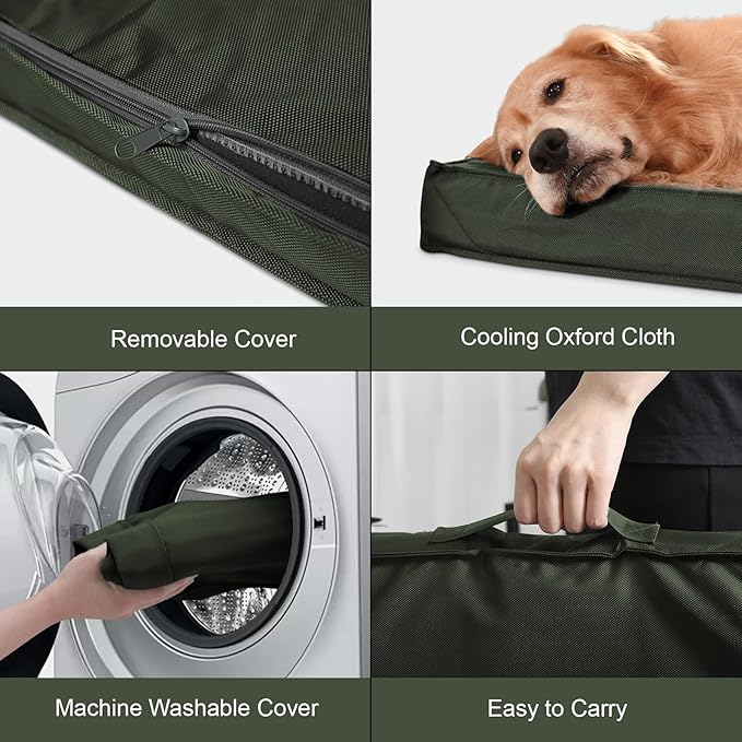 Outdoor Extra Large Dog Bed, Waterproof Dog Bed for Large Dogs, Orthopedic Egg Foam Pet Bed with Washable and Removable Oxford Cooling Cover, Dark Green
