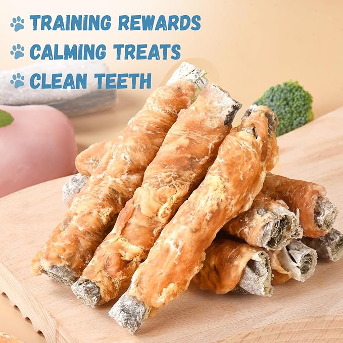 Dog Treats Chicken Wrapped Cod Fish Skin Sticks, Healthy High Protein Omega3 Cod Twist Dog Chews Real Chicken Wrap Teeth Cleaning for Large Medium Small Breeds, 10.6 oz