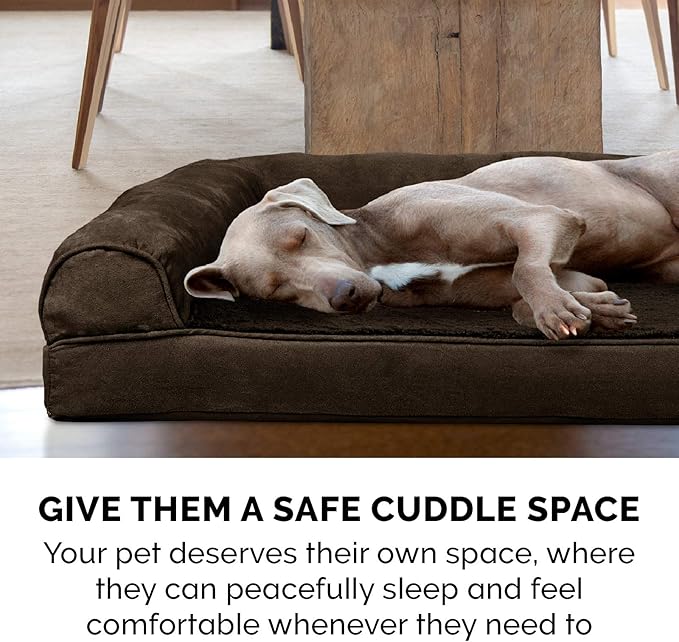 Furhaven Cooling Gel Dog Bed for Large Dogs w/ Removable Bolsters & Washable Cover, For Dogs Up to 125 lbs - Plush & Suede Sofa - Espresso, Jumbo Plus/XXL