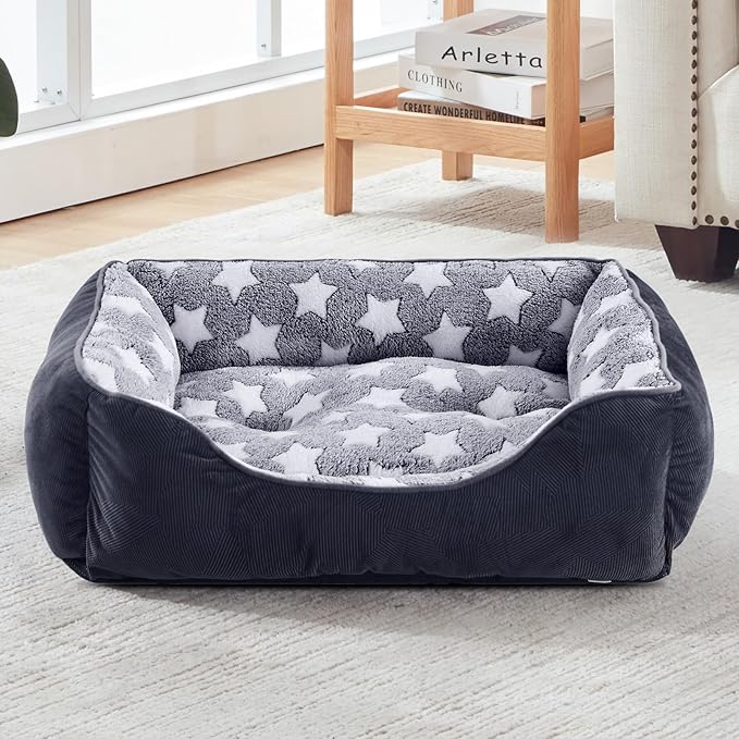 GASUR Dog Beds Small Plus Size, Small Dog Bed Washable, Orthopedic Pet Sofa Bed, Pet Cuddler Anti-Slip Bottom, Soft Calming Sleeping Warming Puppy Bed (S Plus (25"x 21"x 8"), Black)