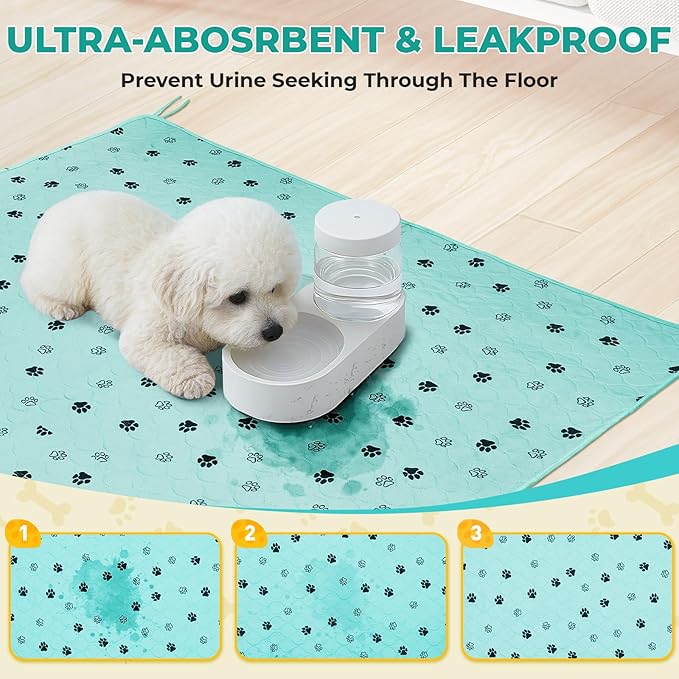 Fostanfly Washable Pee Pads for Dogs, 2 Pack Large 54"x54" Ultra-Absorbent and Leak-Proof Non-Slip Reusable Potty Training Pads for Dogs, Cats, Puppy, Potty of Add 8 Lanyards, Green