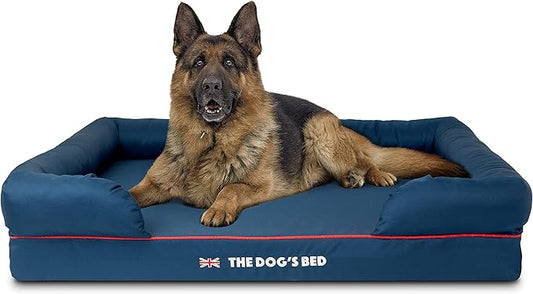 The Dog’s Bed Orthopedic Dog Bed XL Blue Oxford with Red Trim UK Flag Dog Bed 43.5x34, Memory Foam, Pain Relief: Arthritis, Post Surgery, Lameness, Veterinary Approved, Waterproof Washable Cover