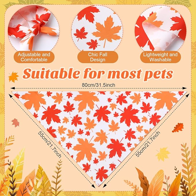 Chunful 100 Pieces Fall Dog Bandanas Bulk Autumn Pet Bandanas with Maple Leaves Patterns Triangle Scarf Bib Kerchief Set for Small Large Dog Thanksgiving Costume Accessories (31.5 x 21.7 x 21.7)