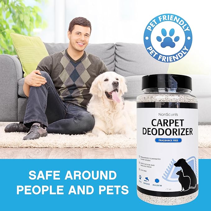 NonScents Carpet & Rug Odor Eliminator - Safe & Fragrance-Free Pet Carpet Deodorizer - Cat and Dog Smell Neutralizer - Removes Pet Urine Odors - Fresh Scent Powder in Pet Areas at Home