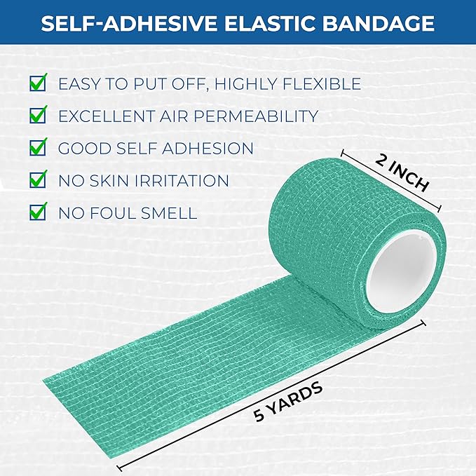 Self Adhesive Bandage Wrap - Pack of 12 Assorted Colors, Non-Woven, Breathable & Water-Resistant Vet Wrap for First Aid, Sports Injury, Body Sprains, & Pets (2 Inch Multicolor - 12 Pack)