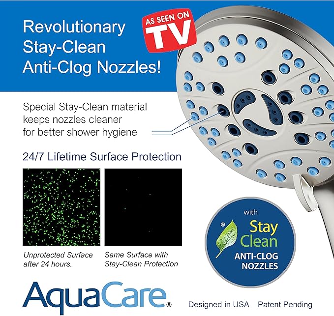 Hotel Spa AquaCare for California As-Seen-On-TV High Pressure Handheld Rain 50-mode 3-way Shower Head Combo with Adjustable Arm, Anti-clog Jets, Tub & Pet Power Wash, 6 ft. Hose, Nickel Finish