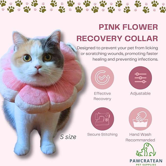 Adjustable Comfy Flower Style Elizabeth Collar for Cats and Puppies Soft Recovery Cone Pet Protective Neck Collar (Pink, Small)