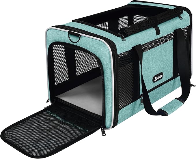 Cat Carrier 18"x11"x11" TSA Approved Ventilated Top Open Softsided Pet Air Travel Bag, Small Animal Basic Crate Shih Tzu Dog Kennel Carry Case, 4-Mesh-Side Kitty Carry on up to 20lbs Teal