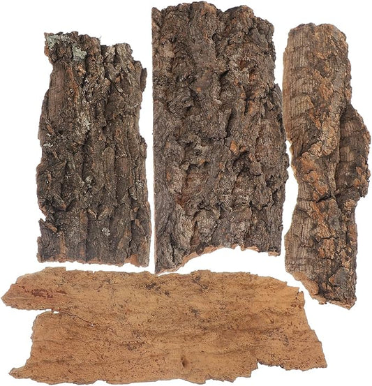 Amosfun 4pcs Reptile Bark Cork Wood Bark Decor Cork Flat Bedding for Bearded Dragon Lizard Geckos Tortoise, Random Size 3.2 to 5.5Inch