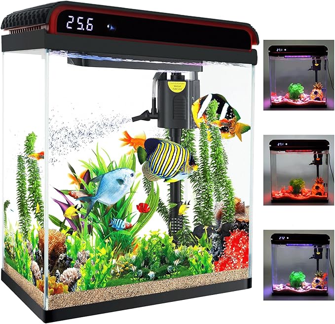 20 Gallon Fish Tank, Large Betta Tank with Glass Aquarium Starter Kits Self Cleaning with 3 Types of LED Lights and Filter Water Pump, Ultra Quiet Decoration Kids Room Gift Decor