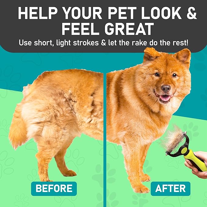 Maxpower Planet Pet Grooming Brush - Double Sided Shedding, Dematting Undercoat Rake for Dogs and Cats - Extra Wide Dog Grooming Brush - Yellow