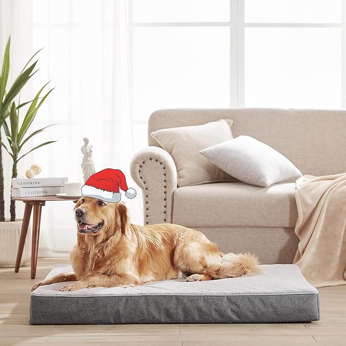 Orthopedic Memory Foam Dog Bed, Cooling Dog Beds Waterproof Pet Bed for Crate with Removable Washable Cover, L(35inch,65Lbs)