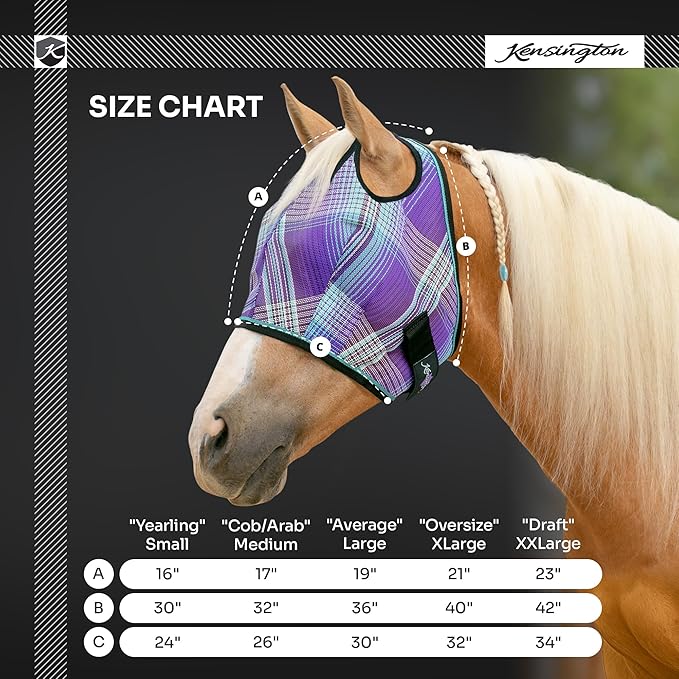 Kensington UV Horse Fly Mask with Web Trim - Protective Mask with Dual Ear Opening & Forelock Freedom - XLarge, Deluxe Black