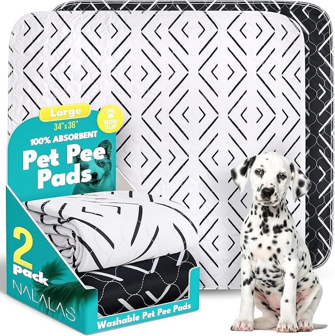 NALALAS Washable Pee Pads for Dogs - Reusable Puppy Pads, Waterproof Training Mats, Non-Slip Dog Bed Pads, 34"x36" Ultra Absorbent Whelping Pads