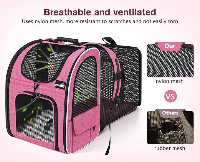 Pecute Cat Backpack Carrier, Expandable Cat Carrier Backpack with Breathable Mesh, Pet Carrier Backpack for Cats Small Dogs Puppies, Dog Backpack Carrier Great for Travel Hiking Camping Outdoor