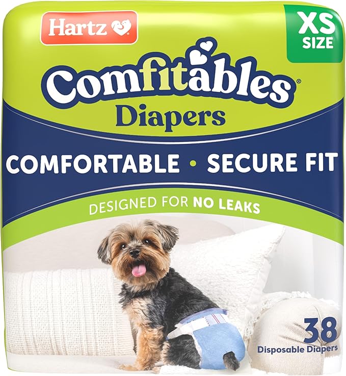 New! Hartz® Comfitables® Disposable Dog Diapers, Size XS 38 count, Comfortable & Secure Fit, Easy to Put On, Super Absorbent Male and Female Diaper