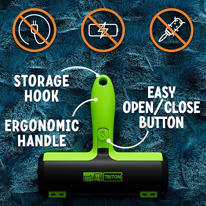 Triton Pet Hair Removal Tool w/Trapping Compartment - Easy to Use Pet Hair Roller, Hair Remover Tool - Cat and Dog Hair Remover (Green)