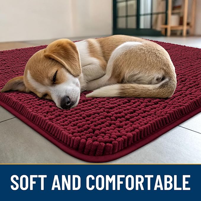 Smiry Dog Door Mat for Muddy Paws 40x32, Absorbs Moisture and Dirt Doormat, Non-Slip Washable Quick Dry Chenille Front Door Mat Indoor Entrance, Entryway Carpet for Inside Floor, Burgundy