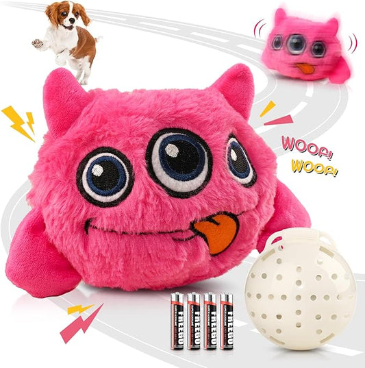 Petbobi Interactive Dog Toys for Boredom - Moving Dog Toy for Stimulating Play, Pet Plush Squeaky Ball for Small Medium Breeds with 4 Batteries, Pink