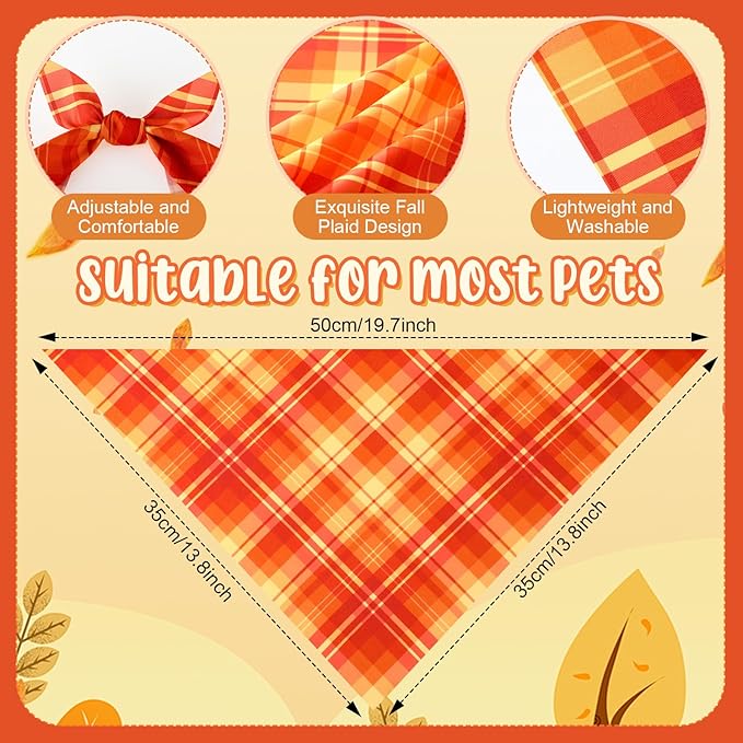 Abbylike 50 Pcs Fall Dog Bandanas Bulk Plaid Bandanas for Dogs Autumn Doggie Triangle Kerchief Scarf Bibs Set for Autumn Small Medium Large Pets Costume Accessories (19.7 x 13.8 x 13.8 Inch)